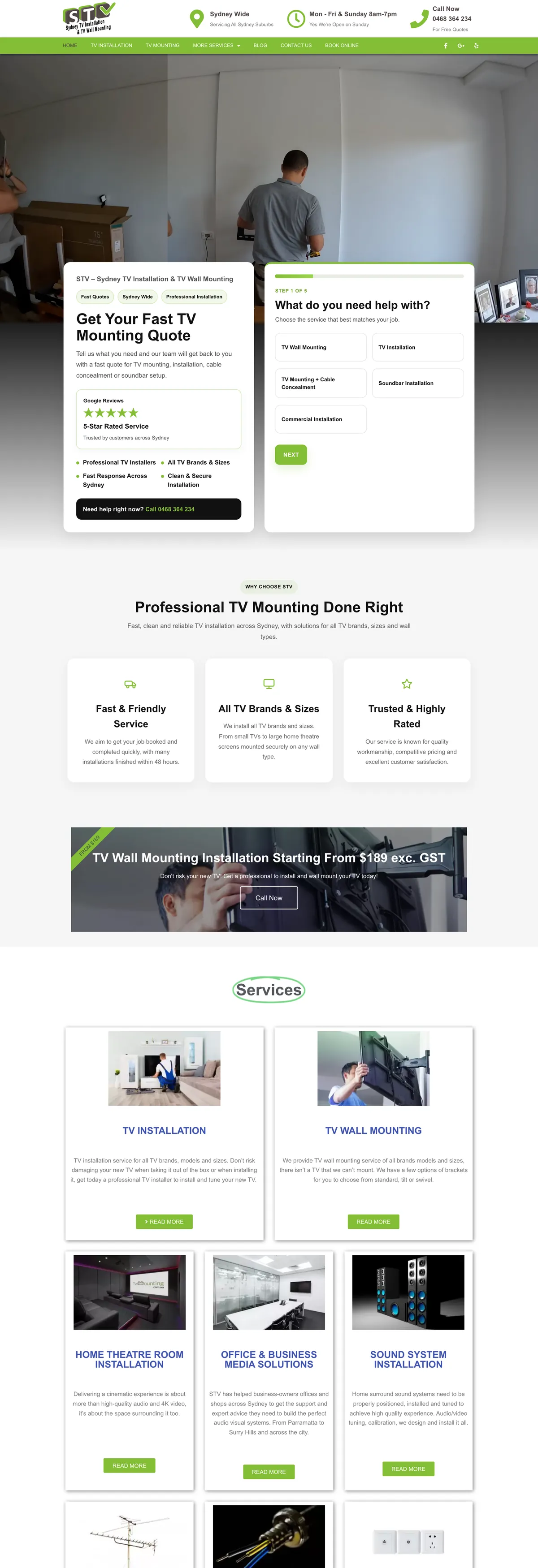TV Mounting website on desktop